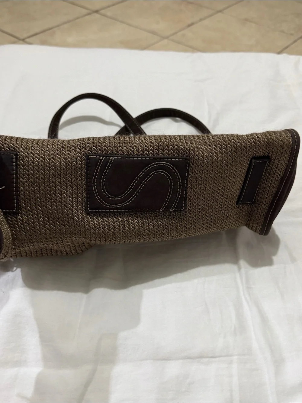The Sak Brown Woven Shoulder Bag with Dark Trim